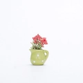 Mini green ceramic watering pot fridge magnet with red artificial flowers and white dots - Green Polka Dot Kettle Style (N)