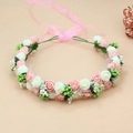 Details zum Braut-Haarreif mit rosa und weißen Rosen, Beeren und zartem Seidenband - Cremeweiß/Nute Rosa