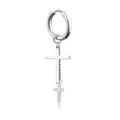 Titanium steel hoop earring with silver cross pendant and tassel chain in punk style - Double Cross Ear Hoop / Steel