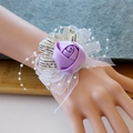 Corsage de poignet rose en satin lavande avec organza et perles pour demoiselle d'honneur - Mauve Clair