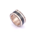 Anillo de acero inoxidable oro rosa con incrustación de fibra de carbono y doble fila de circonios - US 7 / Oro Rosa (KR47312-K)