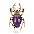 Spilla coleottero vintage dorata con cuore in smalto viola e strass luccicanti - Oro Antico-Viola