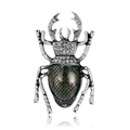 Spilla a forma di scarabeo vintage placcata argento con smalto verde e strass bianchi - Argento-Verde