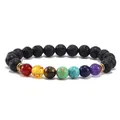 Detailed macro view of seven chakra natural gemstones and black lava rock beads on the bracelet - Style B Gold