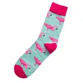 Herren Crew Socken mit rosa Flamingo-Muster auf hellblauem gekämmtem Baumwollgemisch - Einheitsgröße / Rosenroter Bund