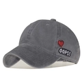 Dark grey washed cotton baseball cap featuring red heart embroidery and OOPS patch - Adjustable / Heart Embroidery Style(2) / Dark Gray