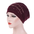 Deep burgundy lace beanie for women with breathable cotton and sparkly rhinestones decoration - M (56-58cm) / Burgundy