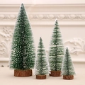 Vierer-Set Mini-Weihnachtsbäume mit Holzsockel und Kunstschnee für die Tischdekoration - 16 CM Grün