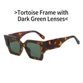 Retro square tortoiseshell frame sunglasses with dark green lenses for fashion - Leopard Frame Dark Green Lens