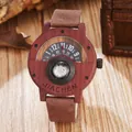 Retro dark brown leather strap wooden watch with a functional compass dial detail - Red Brown