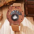 Retro multi-function wood watch with integrated compass and light brown leather strap - Tan