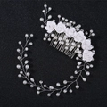 Handmade bridal hair comb and vine set with white fabric flowers and pearls - Soft Ceramic Flower Comb / White