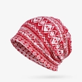 Ethnic knit red and white patterned slouchy beanie hat for winter warmth - Style 4 Red