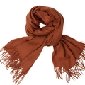 Soft brick red solid color cashmere-feel scarf with elegant fringed ends - Caramel
