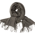 Winter dark grey solid color cashmere-feel scarf with soft fringe tassels for men and women - Heather Grey