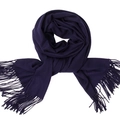 Deep purple solid color cashmere-feel scarf with elegant soft fringe tassels - Navy Blue