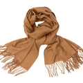 Winter solid camel cashmere-like scarf with fringe tassels for men and women - Dark Camel
