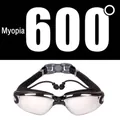 Silver electroplated nearsighted swimming goggles with 600 degree lenses and earplugs - 600 Degree Myopia / Electroplated Black