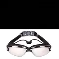 Silver and black 300 degree prescription swim goggles with earplugs and mirrored lenses - 300 Degree Myopia / Electroplated Black