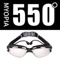 Black and silver myopia swimming goggles 550 degrees with integrated earplugs design - 550 Degree Myopia / Electroplated Black