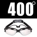 Silver plated myopia swimming goggles with 400 degrees lenses and attached earplugs - 400 Degree Myopia / Electroplated Black