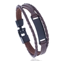 Detailed macro of multi-layer brown braided leather bracelet with black metal clasp - Brown