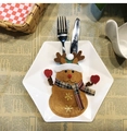 Detail of reindeer cutlery holder with gold snowflake embroidery on a holiday table - Style B Reindeer