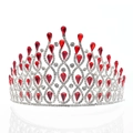 Detailed view of silver bridal crown with red teardrop rhinestones on white background - Silver Base Red Stone