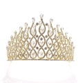 Lussuosa corona da sposa dorata con strass di cristallo scintillanti stile barocco - Base Oro Pietra Bianca