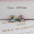 Detailed macro view of 15x17mm colorful enamel bird charms for DIY jewelry making - No.2 (Purple Blue Yellow)