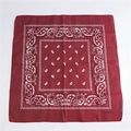 Deep red cotton square scarf featuring classic white paisley patterns displayed on white background - Paisley Wine Red
