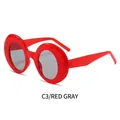 Retro oversized round sunglasses featuring bright red frames and dark grey lenses - Red Frame Grey Lens