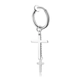 Silver stainless steel huggie hoop earring with double cross dangles in punk style - Double Cross Ear Clip / Steel