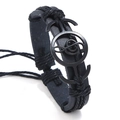 Bracciale in pelle intrecciata nera stile rock con ciondolo a forma di nota musicale in metallo - Nero