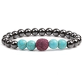 Elastic beaded bracelet with turquoise, magnetic black hematite and purple lava stone - Rose Red
