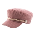 Pinkish mauve corduroy flat cap featuring a golden braided rope and metallic button - 58cm / Pink Purple