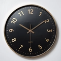 Modern 12 inch silent wall clock with matte black dial and gold 3D numeric markers - Default