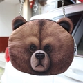 Harajuku style bear head crossbody bag with realistic 3D animal print and silver metal chain - Bear