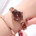 Elegant rose gold bracelet quartz watch for women with minimalist dark dial and GEDI logo - Coffee