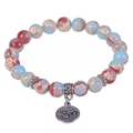Bracciale di perline in pietra serpentinite naturale con ciondolo Om e Albero della Vita - Stile Simbolo Om (Stile B)