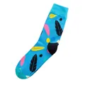 Blaugrüne Socken mit bunten Federmustern und gerippten Strickbündchen für Damen - Einheitsgröße / Blau Gestreifte Manschette