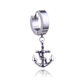 Pendiente de aro para hombre en acero inoxidable con colgante de ancla plateado pulido - Color Acero