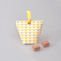 Detail of a foldable paper gift box featuring yellow tulip patterns and a satin ribbon bow - Yellow Grey Tulips