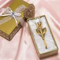 Crystal rose flower with gold metal stem in premium gold gift box with white ribbon - K5 Gold Stem White Flower / With Gift Box