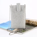 Elegant silver rhinestone crossbody phone bag with chain strap for evening parties - Silver