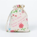 Floral print cotton linen drawstring pouch in beige with rustic pink and blue patterns - 10x14cm / Little Rabbit