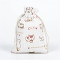 Beige cotton linen drawstring bag featuring a cartoon cat print for jewelry storage - 10x14cm / White Kitten