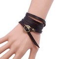 Bracelet multicouche en cuir marron foncé rétro avec motifs embossés et boucle bronze - Marron Foncé + Bronze Antique