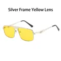 Klassische eckige Metall-Sonnenbrille mit Silberrahmen und gelben Gläsern - Goldener Rahmen Gelbe Gläser