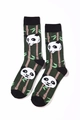 Detailed view of forest green cotton socks featuring jacquard panda and bamboo patterns - A289-Dark Green Panda Bamboo